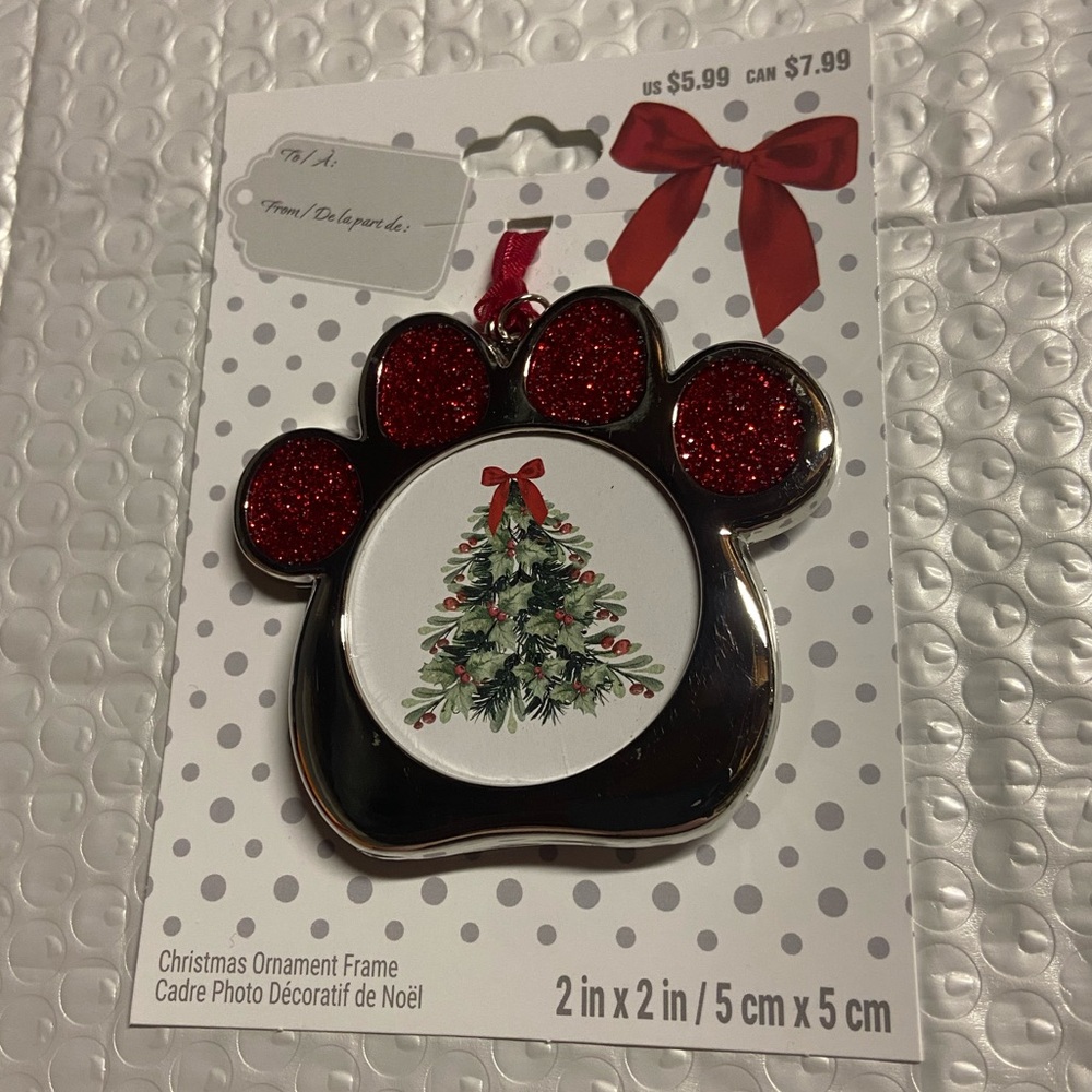 Christmas Paw Print Ornament with Photo Insert